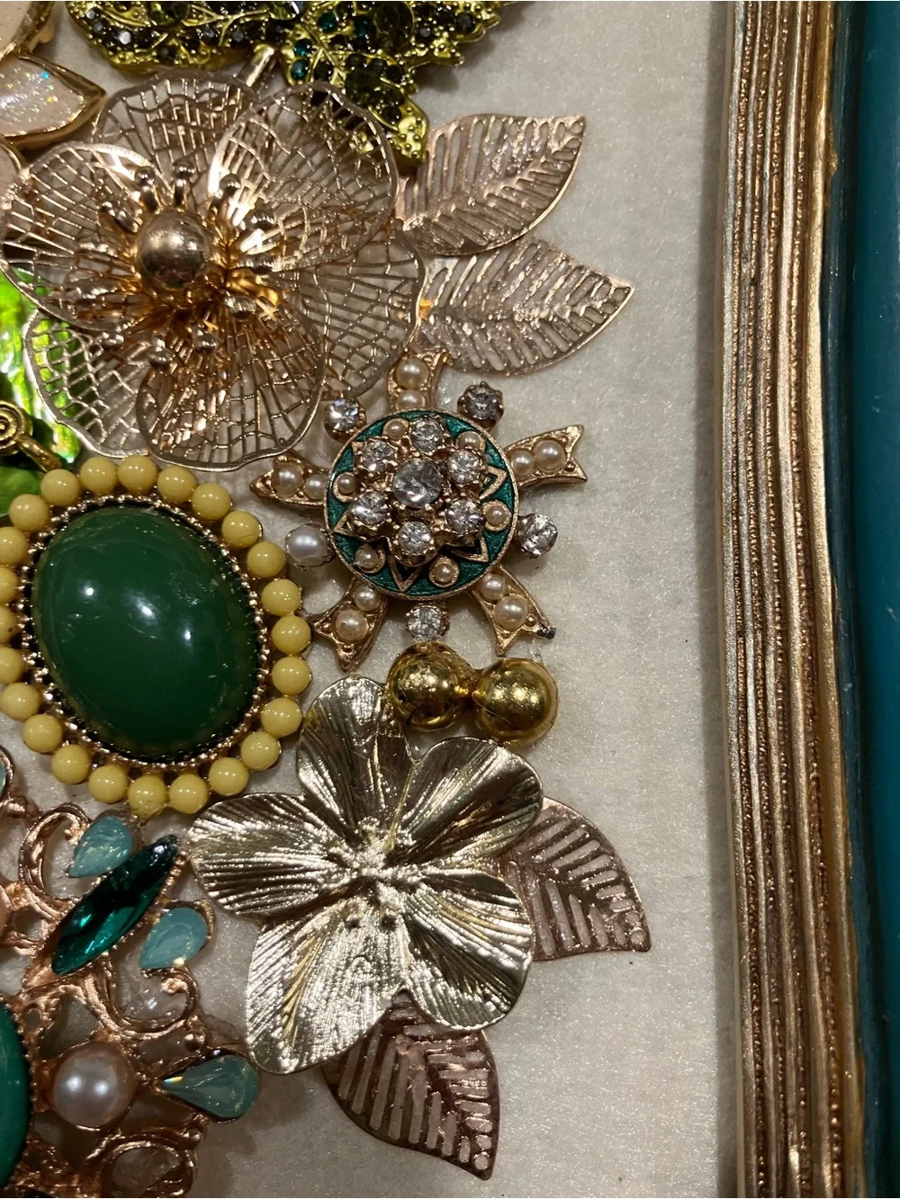 Teal and Gold Vintage-Inspired Floral Wall Art Frame